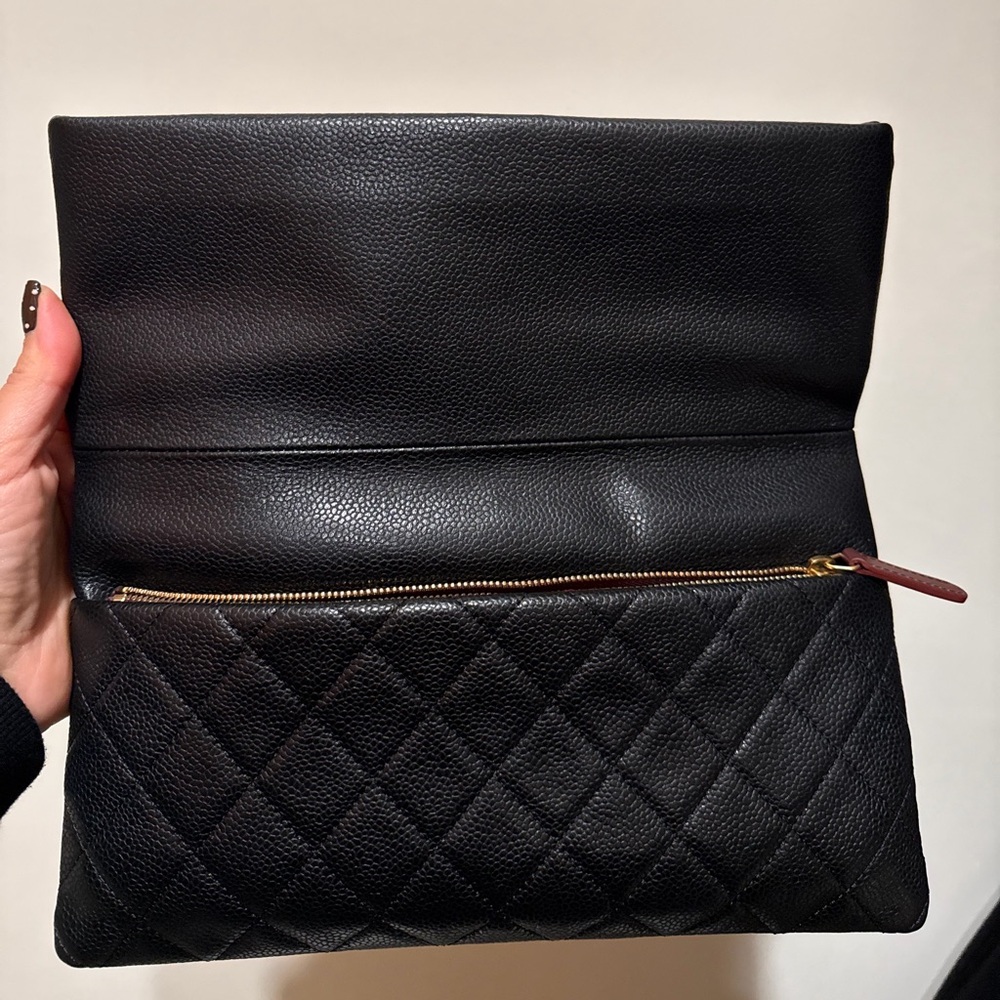 CHANEL Black Foldover Leather Clutch - Picture 2 of 5